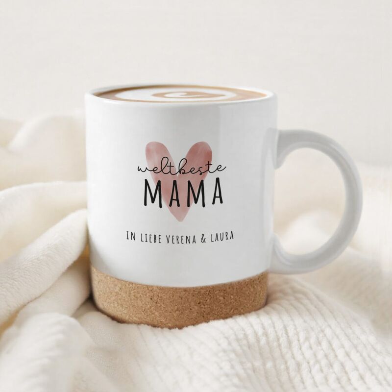 Personalisierte Tasse mit Korkboden und Deckel "Muttertag"