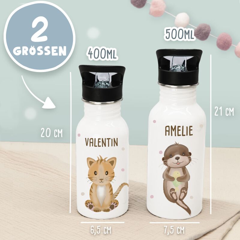 Personalisierte Trinkflasche weiß mit Trinkhalm "Eule"
