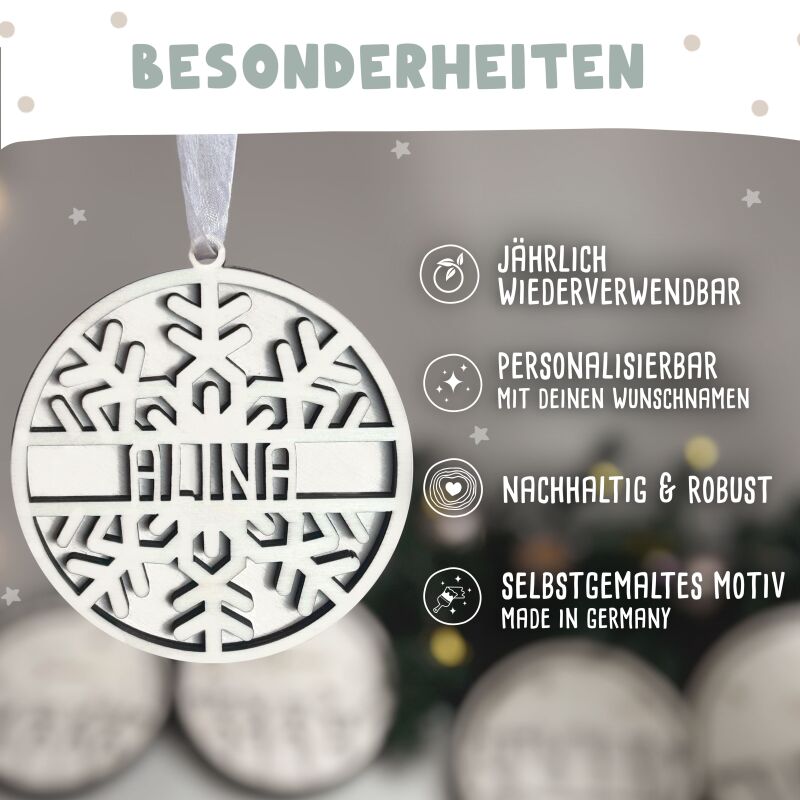 Personalisierte Weihnachtsbaumkugel(n) 3D "Schneeflocke"