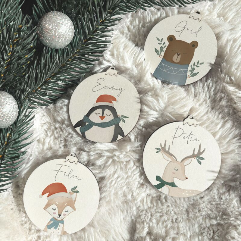 Personalisierte Weihnachtskugel Aquarell 4er Set "Waldtiere"