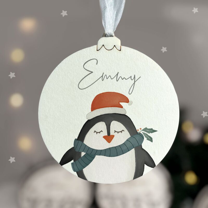 Personalisierte Weihnachtskugel Aquarell "Pinguin"