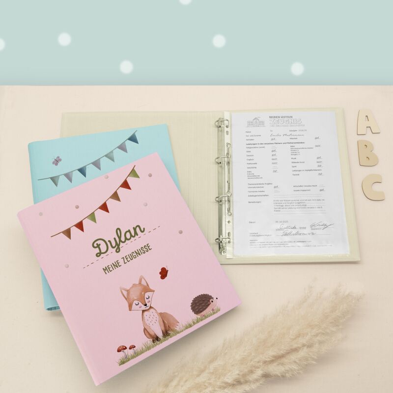 Zeugnismappe Leinen „Fuchs“ DIN A4 personalisiert Druck