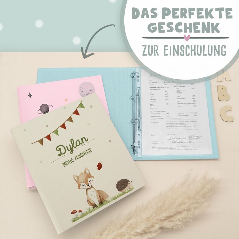 Zeugnismappe Leinen „Löwe“ DIN A4 personalisiert Druck