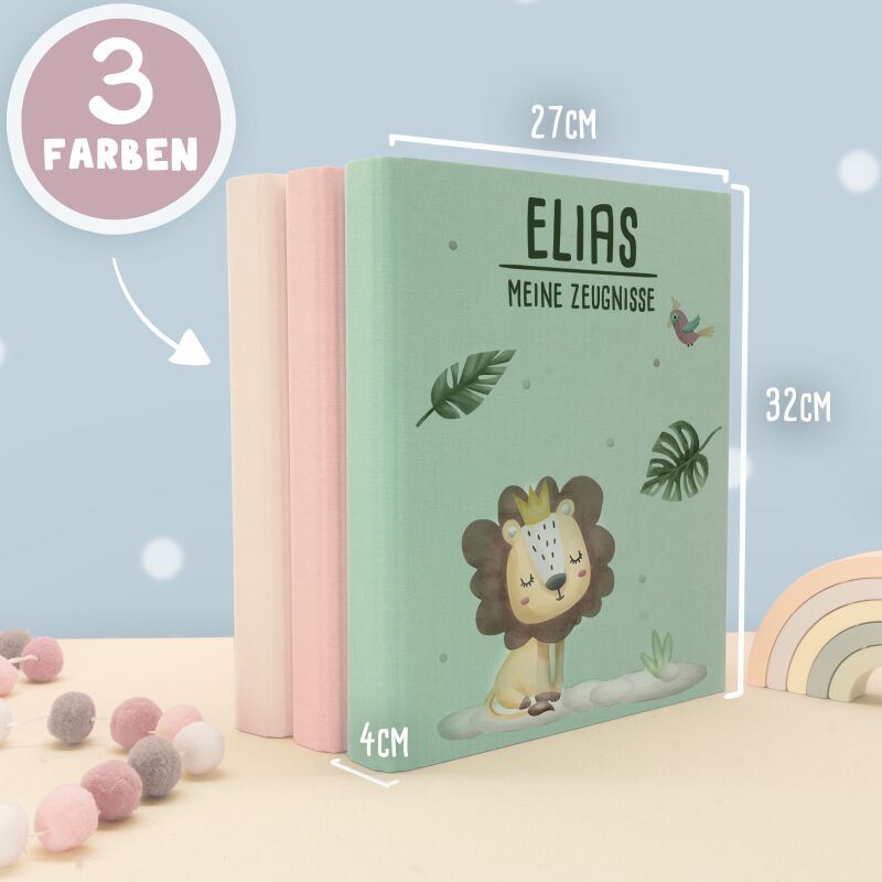 Zeugnismappe Leinen „Löwe“ DIN A4 personalisiert Druck