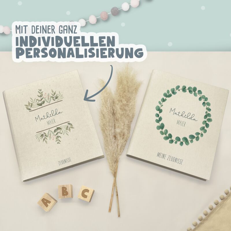 Zeugnismappe Leinen „Wal“ DIN A4 personalisiert Druck