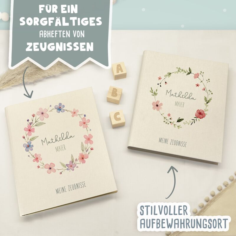 Zeugnismappe Leinen „Wal“ DIN A4 personalisiert Druck