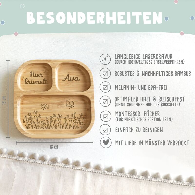 Personalisierter Babyteller "Blumenwiese"