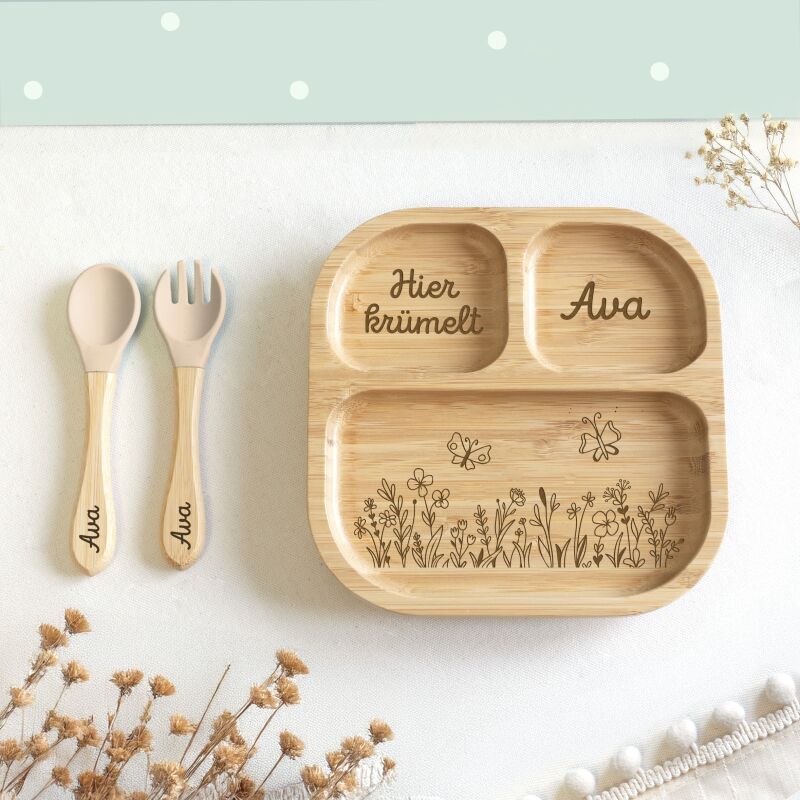 Personalisierter Babyteller "Blumenwiese"