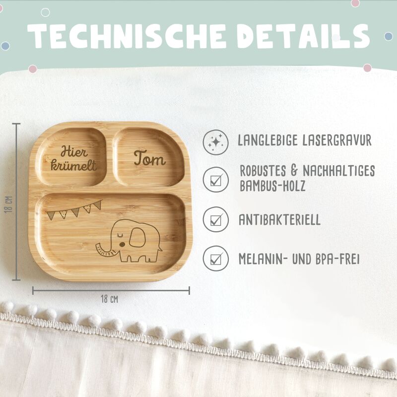 Personalisierter Babyteller "Elefant"