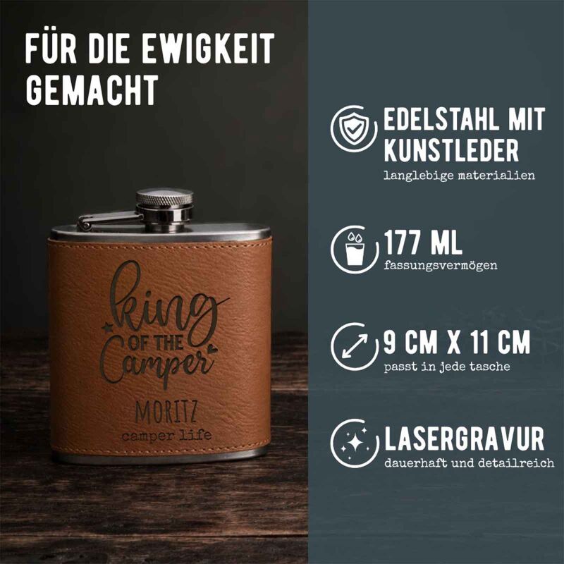 Flachmann „Camping“ personalisiert Gravur