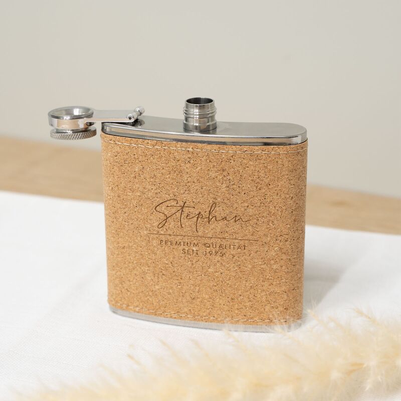 Personalisierter Flachmann Kork als Geschenk für Vater