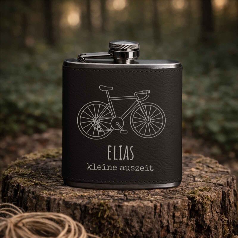 Flachmann „Rennrad“ personalisiert Gravur
