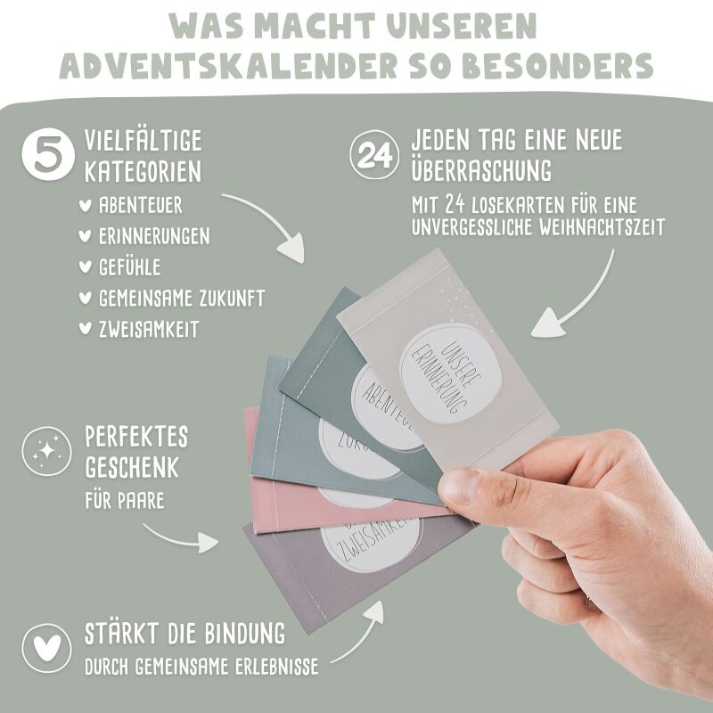 Personalisierter Paar-Adventskalender mit 24 Losen Gravur "Glas voller Liebe"