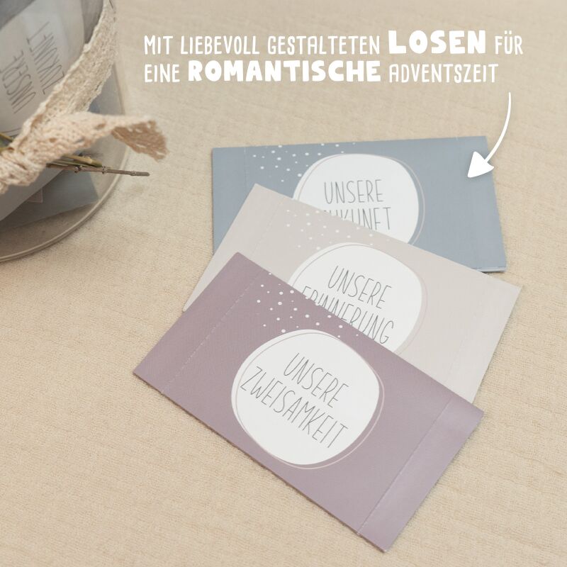 Personalisierter Paar-Adventskalender mit 24 Losen Weißdruck "Weihnachtszeit"