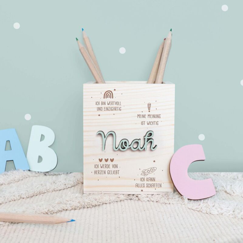 Personalisierter Stiftehalter "Affirmations-Sprüche" mit 3D-Name