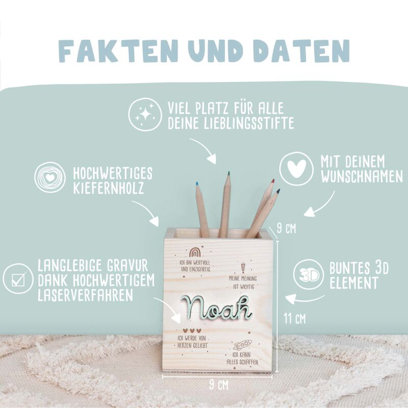 Personalisierter Stiftehalter "Affirmations-Sprüche" mit 3D-Name
