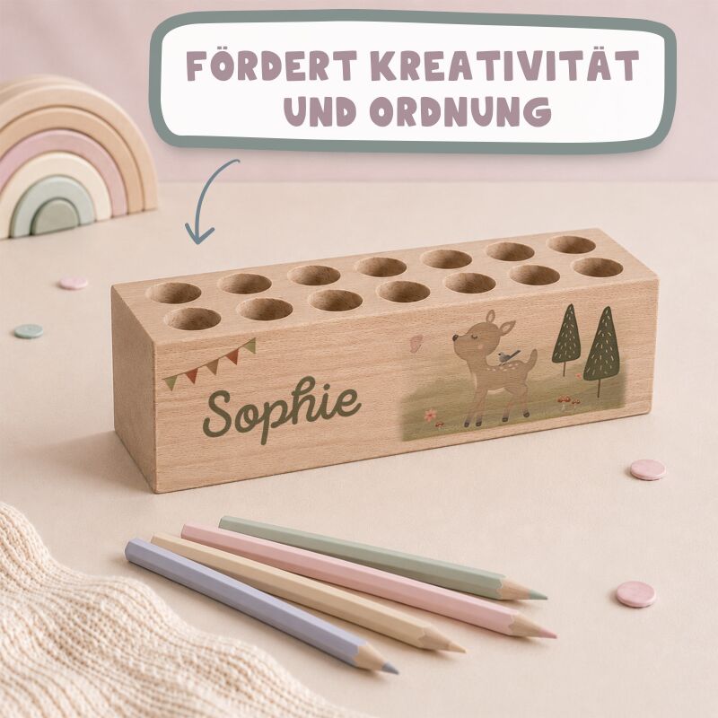 Stiftehalter massiv „3D-Name Mint“ personalisiert Laser - 25,5 x 7,5 cm