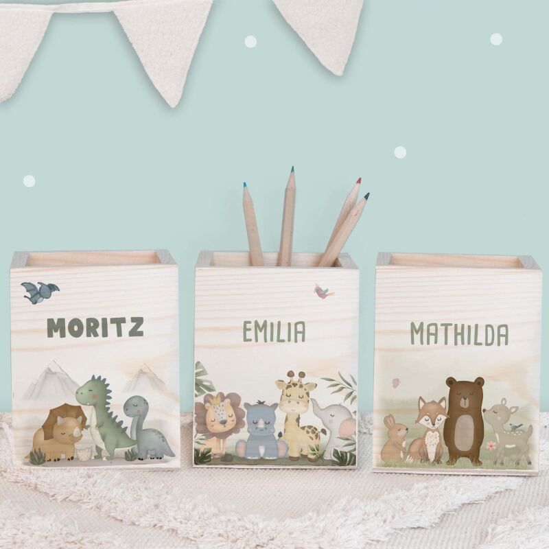 Personalisierter Stiftehalter "Safari" bunt bedruckt