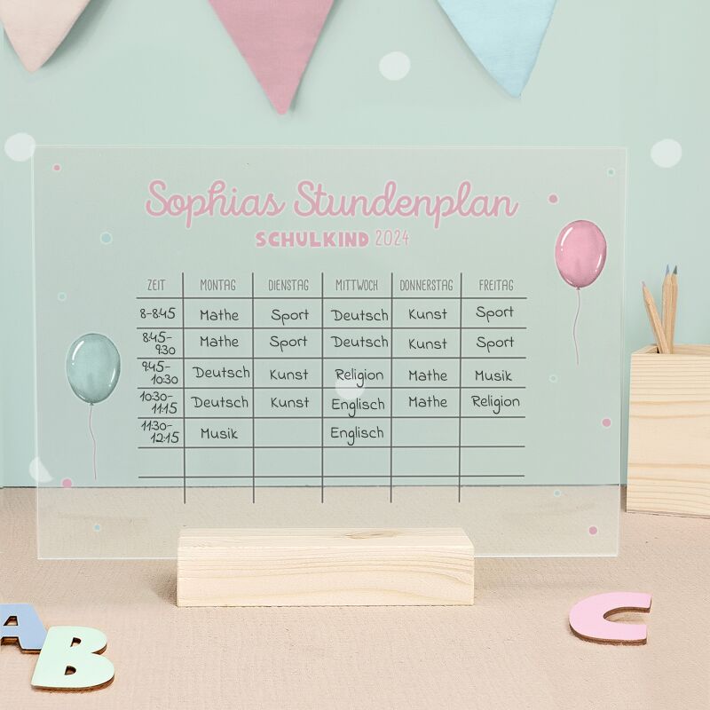 Personalisierter Stundenplan Transparent - abwischbar - mit Stift