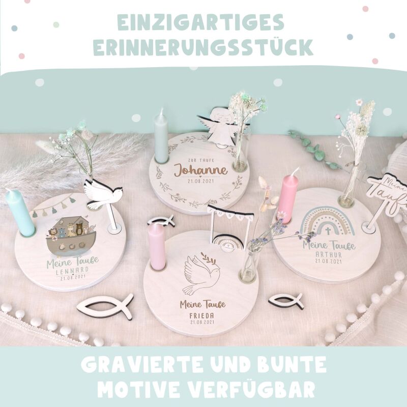 Taufteller Blumenkranz personalisiert Gravur