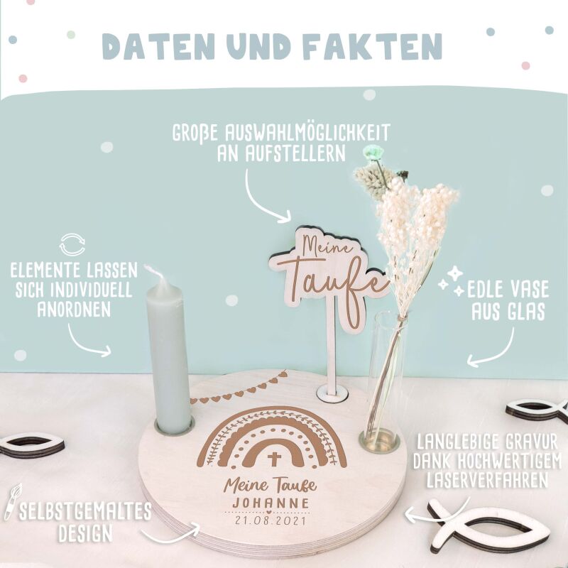 Taufteller „Regenbogen“ personalisiert Gravur