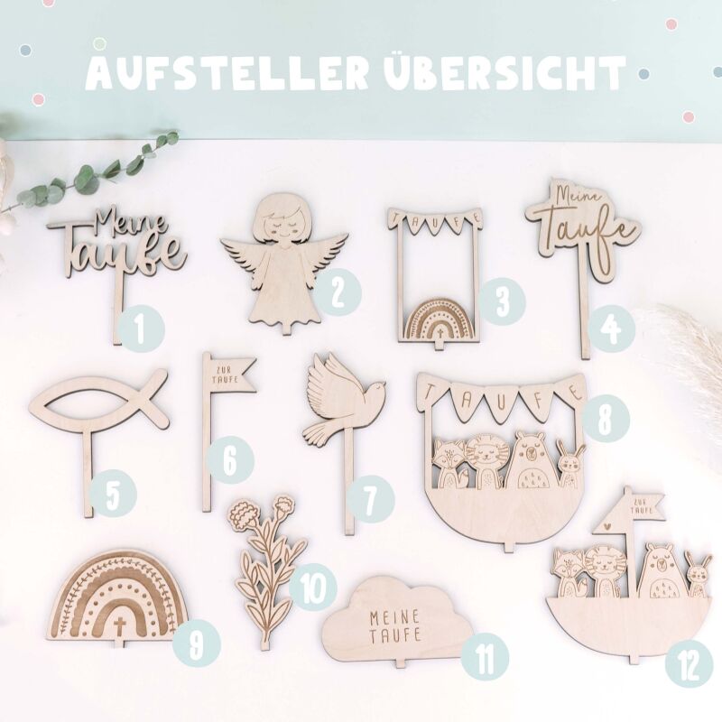 Personalisierter Taufteller "Taube" mit Vase & Wunsch-Holzaufsteller