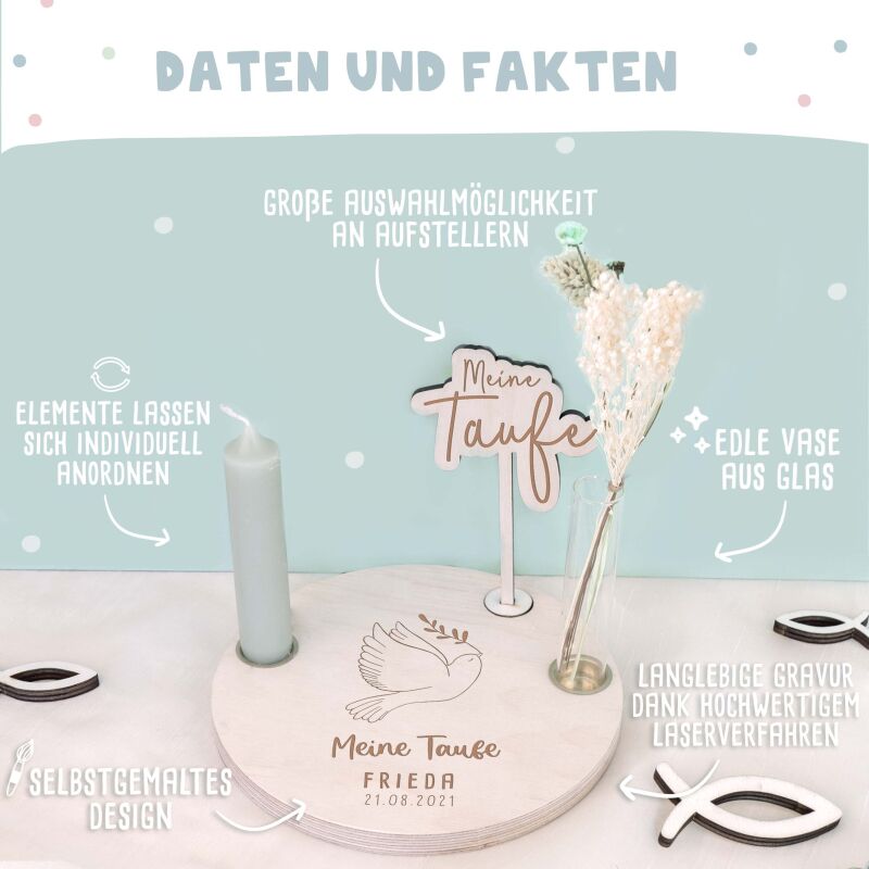 Taufteller „Taube“ personalisiert Gravur
