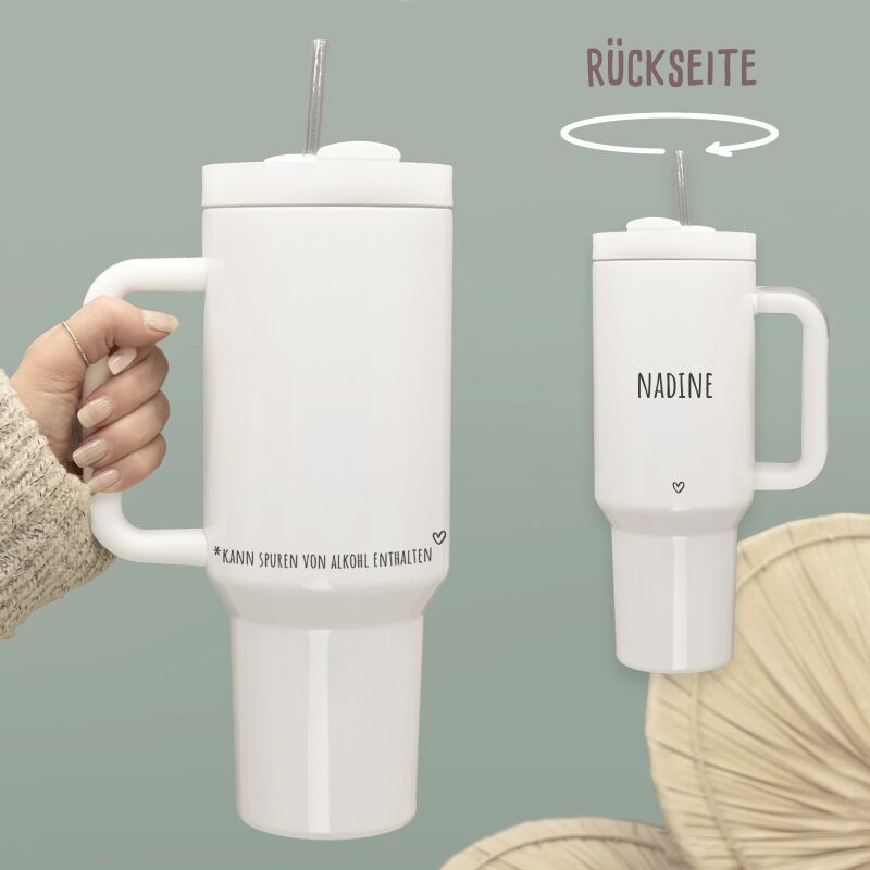 Personalisierter XXL-Thermobecher 1,2l mit Henkel "Sprüche schwarz"