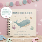 Personalisiertes Babybuch bunt bedruckt "Wal"