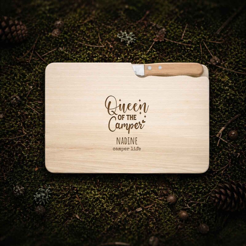 Frühstücksbrettchen mit Messer „Camping“ personalisiert Gravur