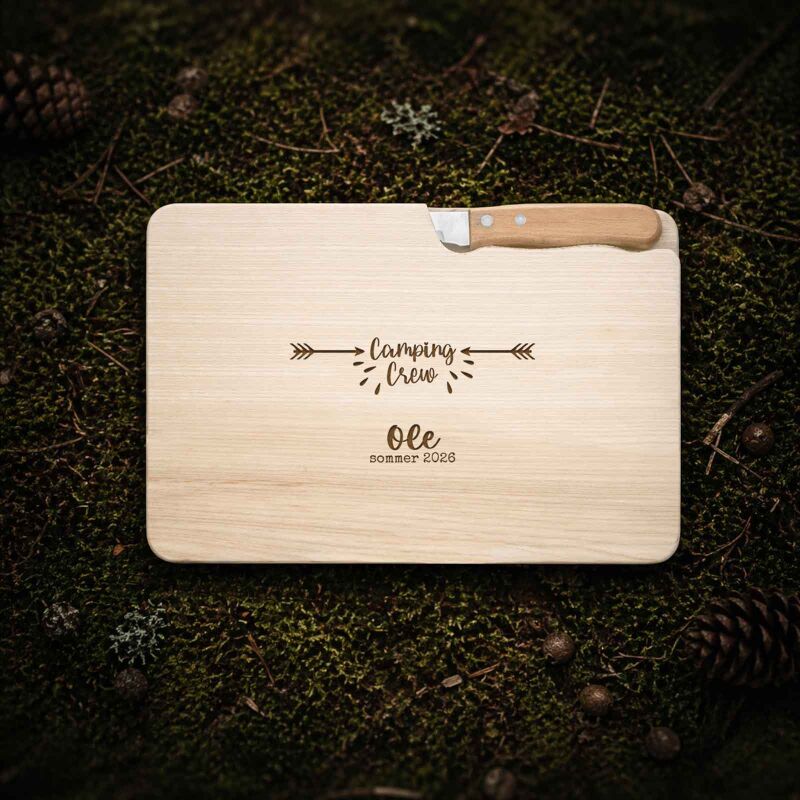 Frühstücksbrettchen mit Messer „Camping“ personalisiert Gravur
