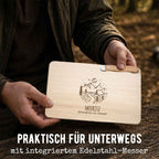Frühstücksbrettchen mit Messer „Camping“ personalisiert Gravur