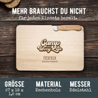 Frühstücksbrettchen mit Messer „Camping“ personalisiert Gravur