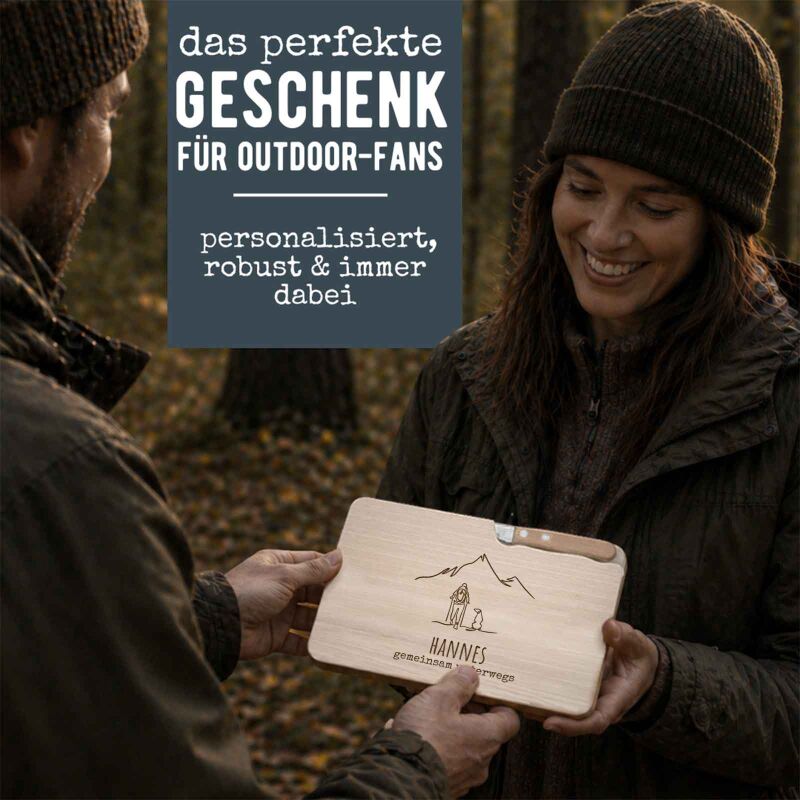 Frühstücksbrettchen mit Messer „Wandern“ personalisiert Gravur