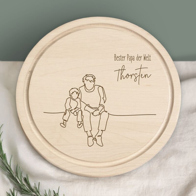 Personalisiertes Frühstücksbrettchen Rund Buche "Bester Papa Junge" Geschenk zum Vatertag Gravur
