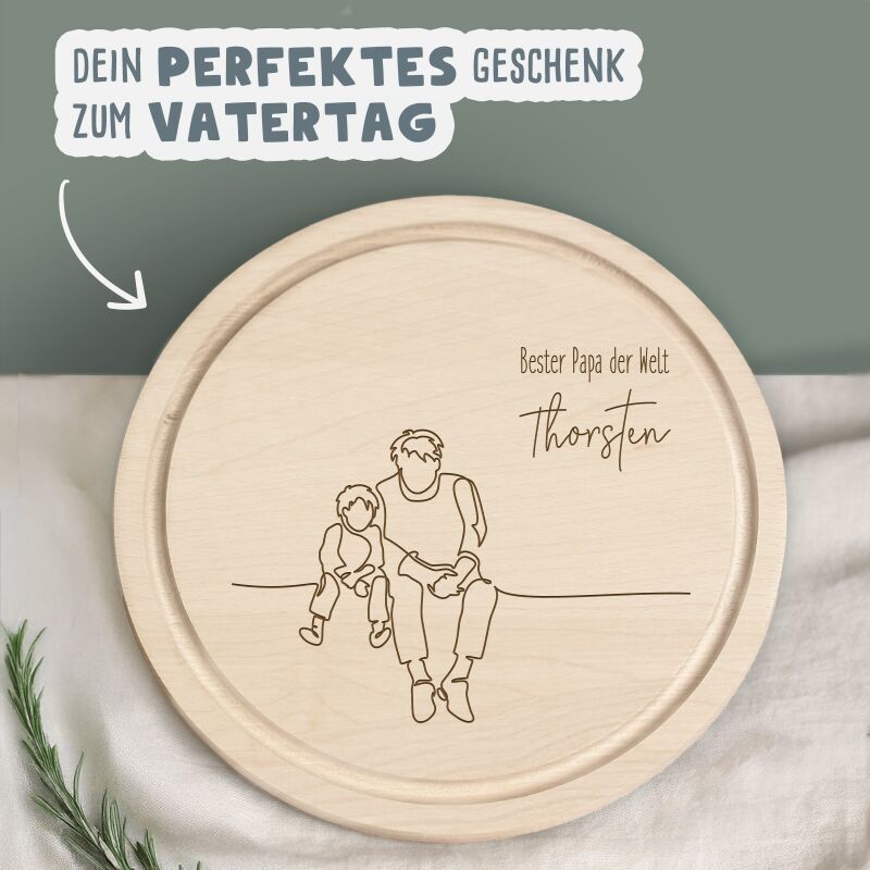 Personalisiertes Frühstücksbrettchen Rund Buche "Bester Papa Junge" Geschenk zum Vatertag Gravur