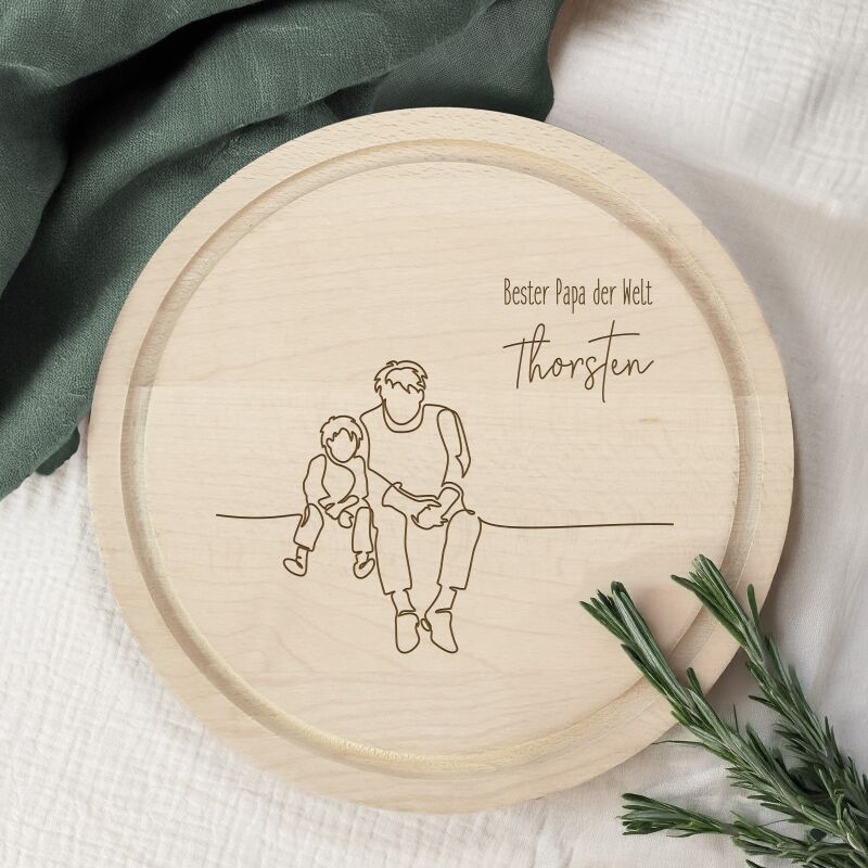 Personalisiertes Frühstücksbrettchen Rund Buche "Bester Papa Junge" Geschenk zum Vatertag Gravur