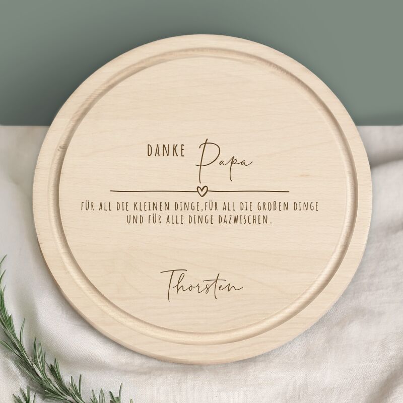 Personalisiertes Frühstücksbrettchen Rund Buche "Danke Papa" Geschenk zum Vatertag Gravur