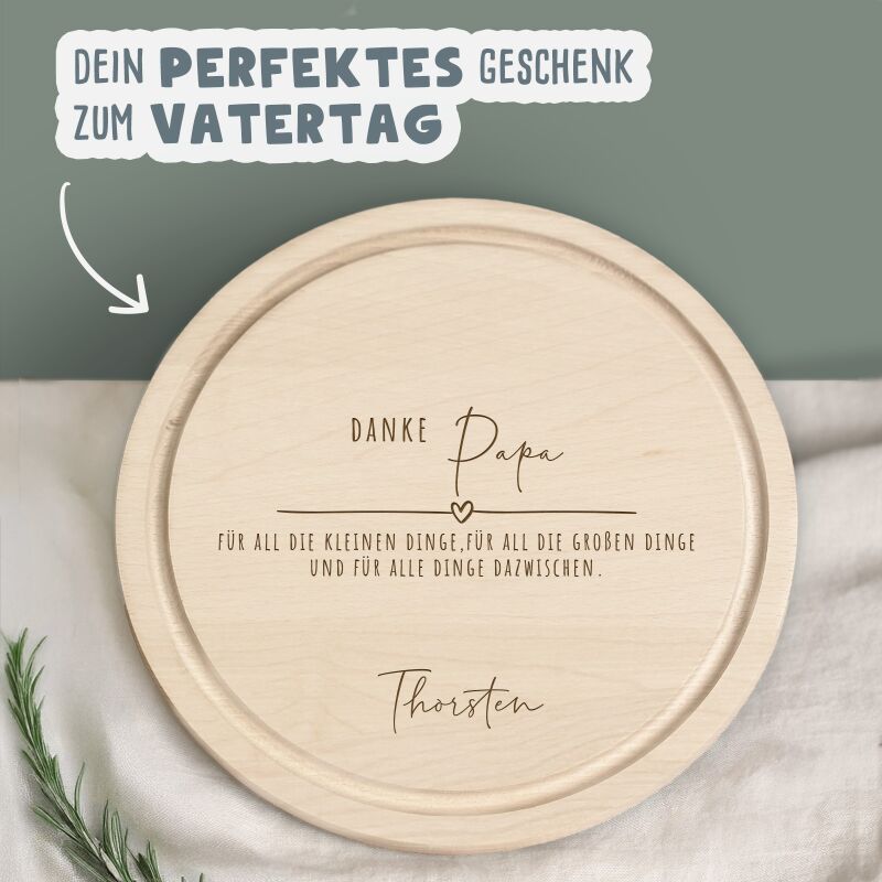 Personalisiertes Frühstücksbrettchen Rund Buche "Danke Papa" Geschenk zum Vatertag Gravur