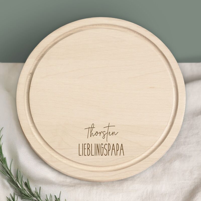 Personalisiertes Frühstücksbrettchen Rund Buche "Lieblingspapa Clean" Geschenk zum Vatertag Gravur