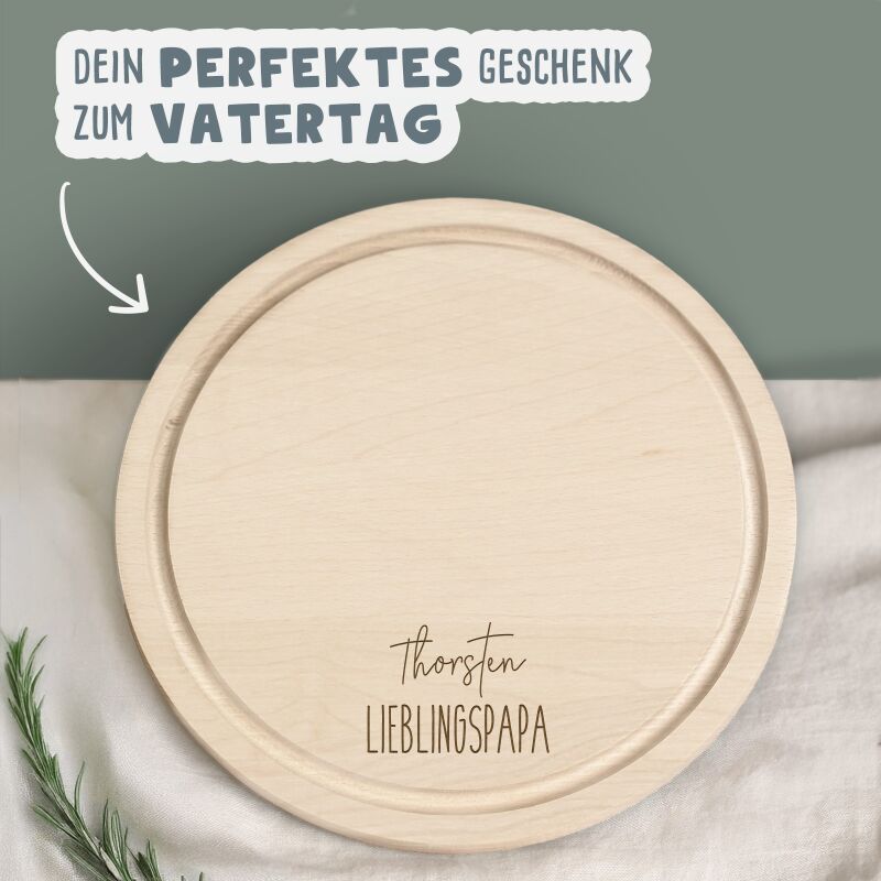 Personalisiertes Frühstücksbrettchen Rund Buche "Lieblingspapa Clean" Geschenk zum Vatertag Gravur