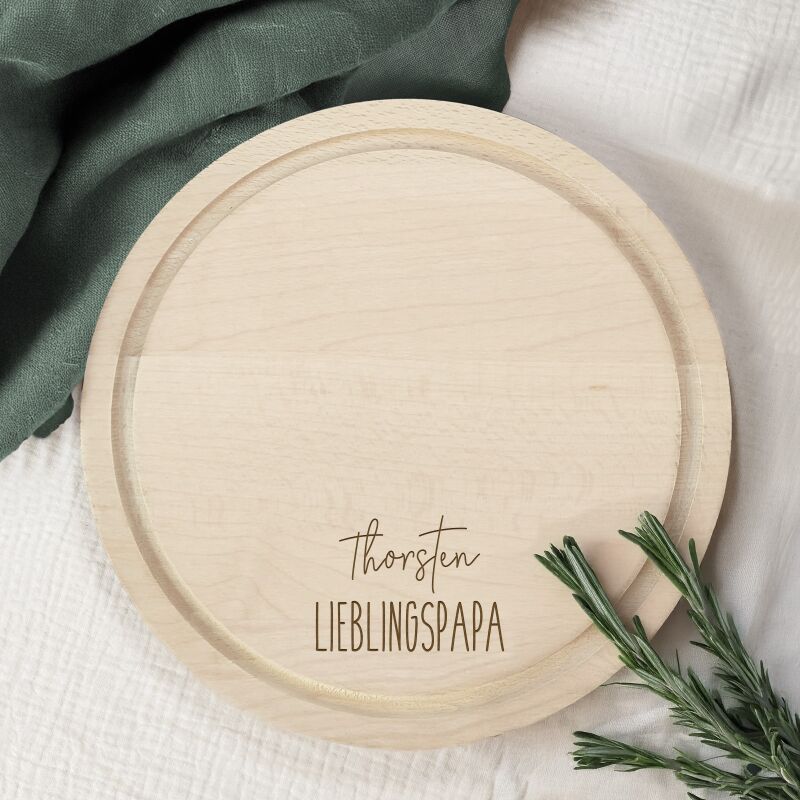 Personalisiertes Frühstücksbrettchen Rund Buche "Lieblingspapa Clean" Geschenk zum Vatertag Gravur