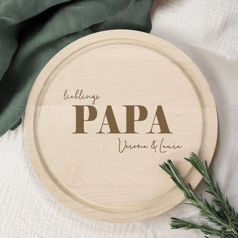 Personalisiertes Frühstücksbrettchen Rund Buche "Lieblingspapa" Geschenk zum Vatertag Gravur