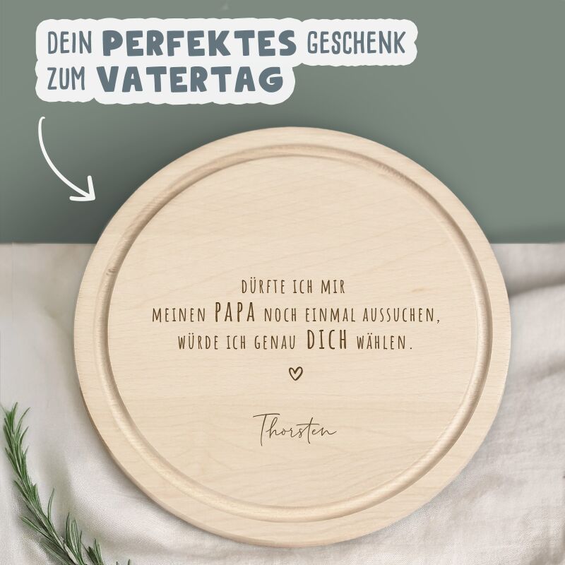 Personalisiertes Frühstücksbrettchen Rund Buche "Papa aussuchen" Geschenk zum Vatertag Gravur