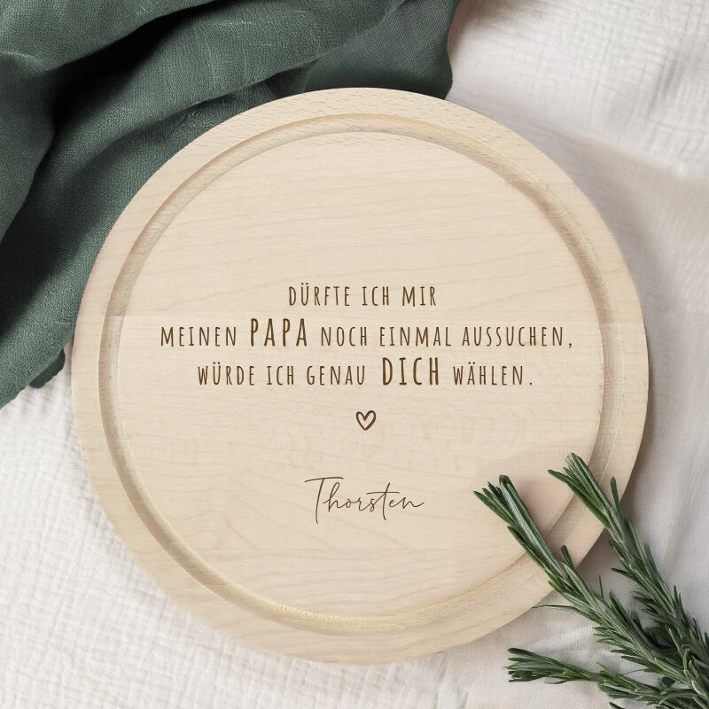 Personalisiertes Frühstücksbrettchen Rund Buche "Papa aussuchen" Geschenk zum Vatertag Gravur