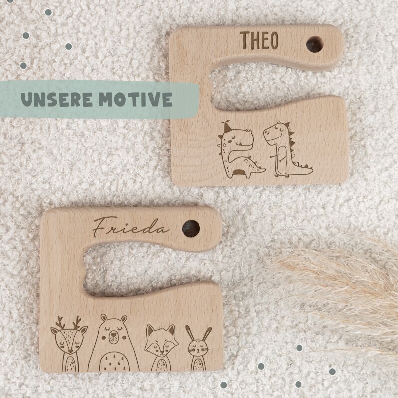 Personalisiertes Set aus Frühstücksbrettchen & Montessori-Kindermesser "Tierwelt"