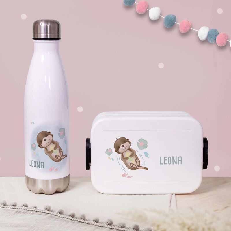 Personalisiertes Set Trinkflasche & Mepal Lunchbox "Otter"