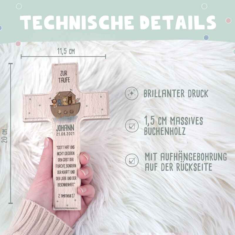 Personalisiertes Taufkreuz Aquarell "Arche Noah"