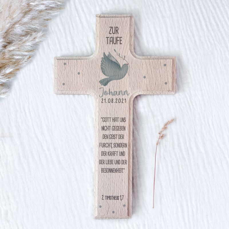 Personalisiertes Taufkreuz Aquarell "Taube"