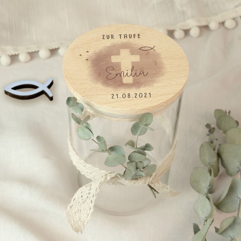 Personalisiertes Vorratsglas Aquarell Geschenk zur Taufe